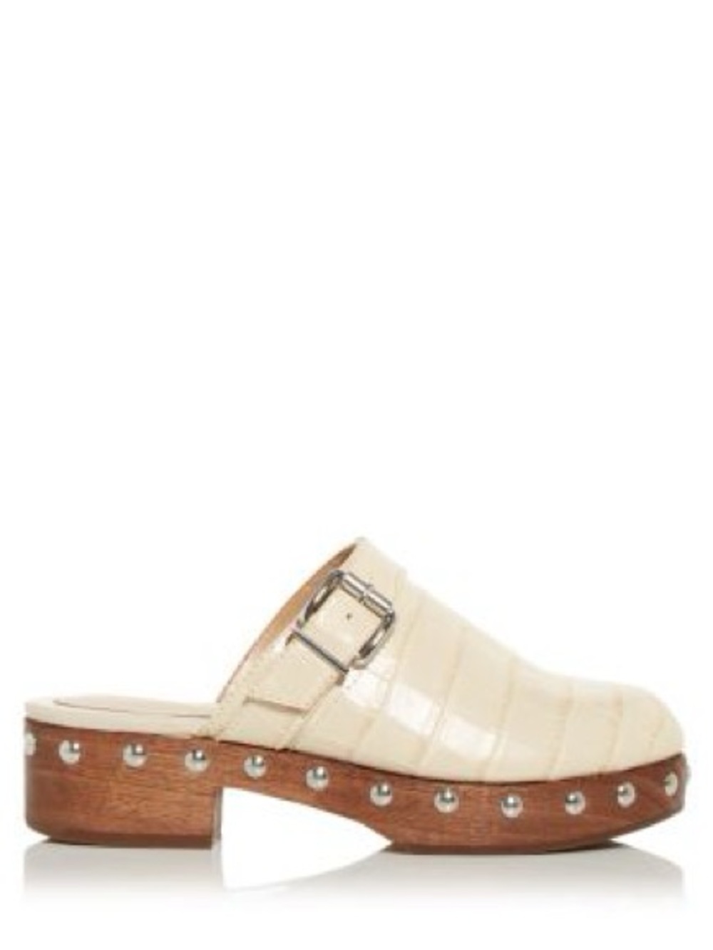 Schutz Smooshy Croc Embossed Clog Mules Wooden Heel Studded Buckle